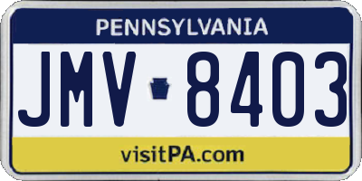 PA license plate JMV8403