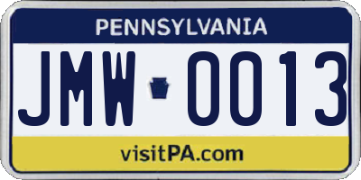 PA license plate JMW0013