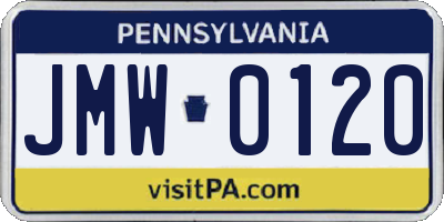 PA license plate JMW0120
