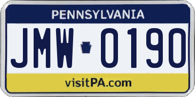 PA license plate JMW0190