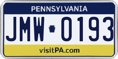 PA license plate JMW0193
