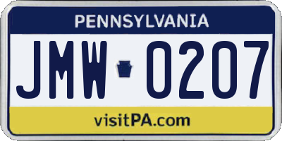 PA license plate JMW0207