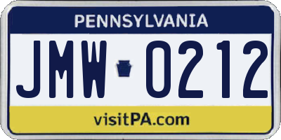 PA license plate JMW0212