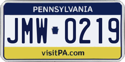 PA license plate JMW0219