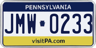 PA license plate JMW0233