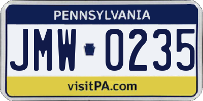 PA license plate JMW0235