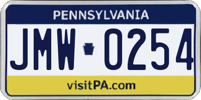 PA license plate JMW0254