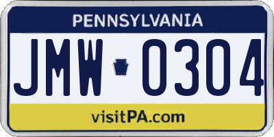 PA license plate JMW0304