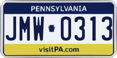 PA license plate JMW0313
