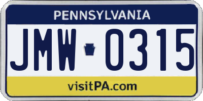 PA license plate JMW0315