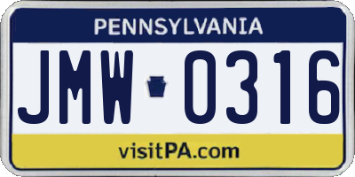PA license plate JMW0316