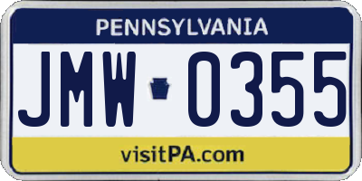 PA license plate JMW0355