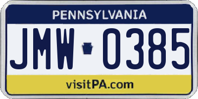 PA license plate JMW0385