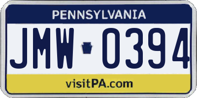 PA license plate JMW0394