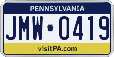 PA license plate JMW0419