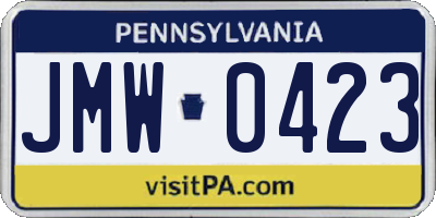 PA license plate JMW0423