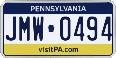 PA license plate JMW0494