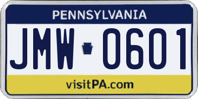 PA license plate JMW0601