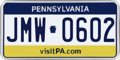 PA license plate JMW0602
