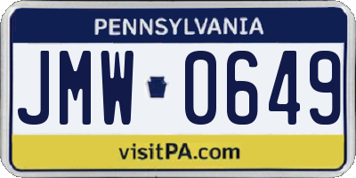 PA license plate JMW0649
