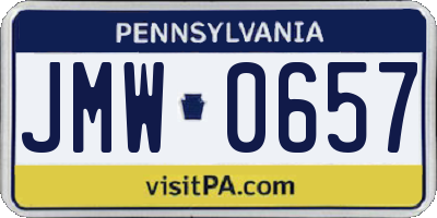 PA license plate JMW0657