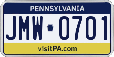 PA license plate JMW0701