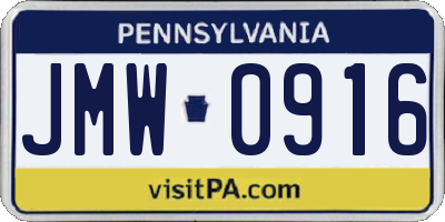 PA license plate JMW0916