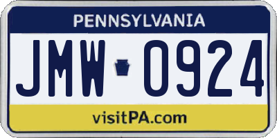 PA license plate JMW0924