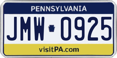 PA license plate JMW0925