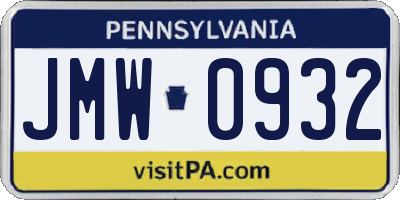 PA license plate JMW0932