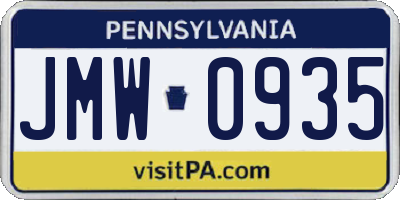 PA license plate JMW0935