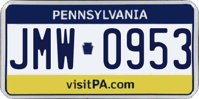 PA license plate JMW0953