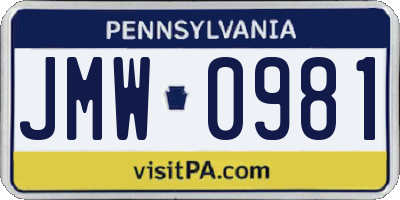 PA license plate JMW0981