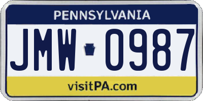 PA license plate JMW0987