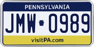 PA license plate JMW0989