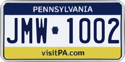 PA license plate JMW1002