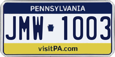 PA license plate JMW1003