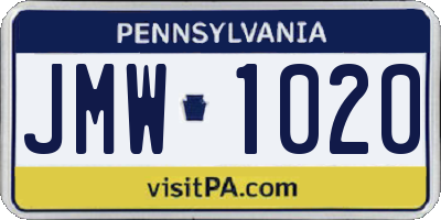 PA license plate JMW1020