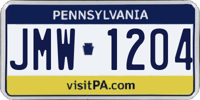 PA license plate JMW1204