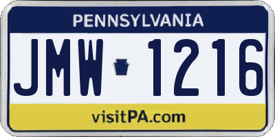 PA license plate JMW1216