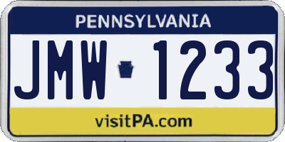 PA license plate JMW1233