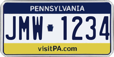 PA license plate JMW1234