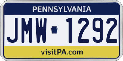PA license plate JMW1292