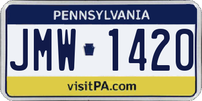 PA license plate JMW1420