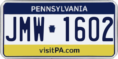 PA license plate JMW1602