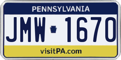 PA license plate JMW1670