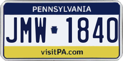 PA license plate JMW1840