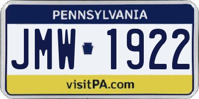 PA license plate JMW1922