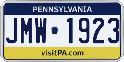 PA license plate JMW1923