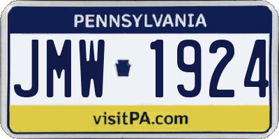 PA license plate JMW1924